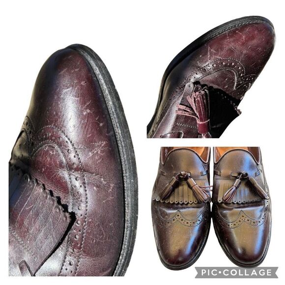 Vintage Allen Edmonds Mansfield Long Wing Kilt Tassel Loafer Burgundy Size 10 RR - Picture 7 of 8